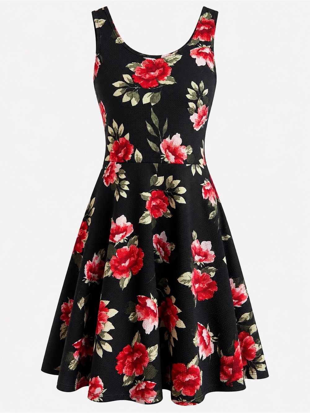 Warehouse One Floral Fit & Flare Dress XS Black Red Skater Dress